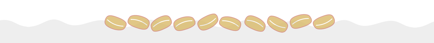 Yellow illustrated coffee beans sit on top of a gray wavy border